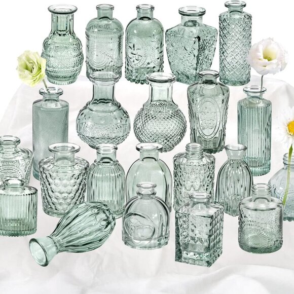 Other - Green Glass Bud Vase Set of 22, Small Vases for Flowers, Clear Glass Vases for C